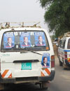 Matatu with Sudan election posters